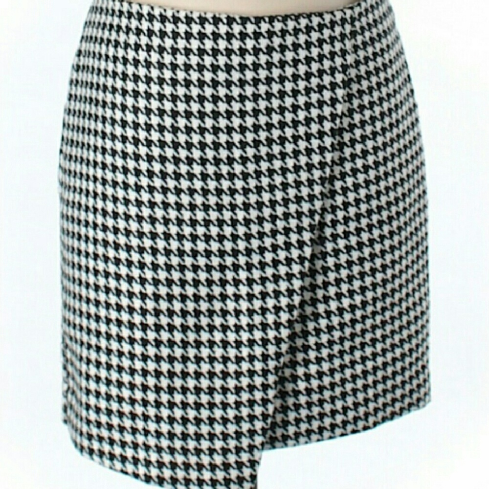 H&M Black & White Houndstooth Wool Wrap Skirt 8